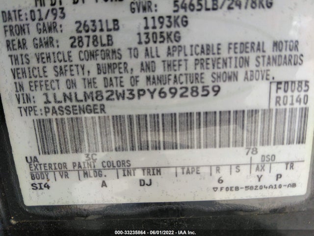 Lincoln Town Car 1993 1LNLM82W3PY692859 Image 10