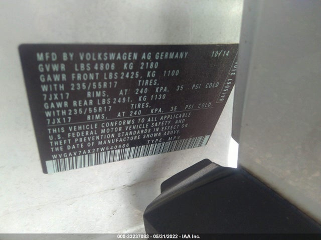 2015 Volkswagen Tiguan, VIN: WVGAV7AX2FW540686