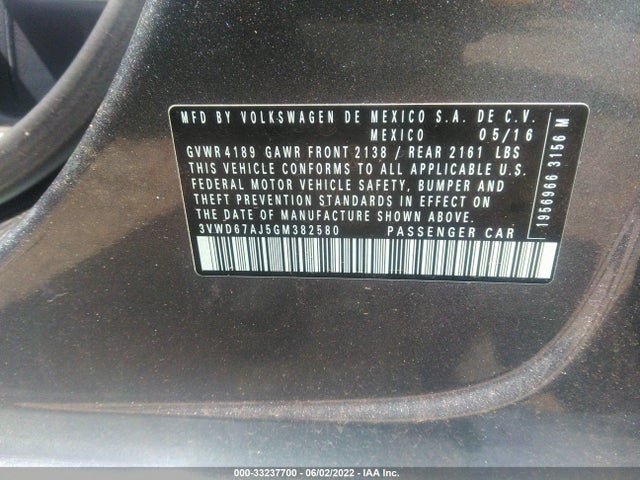 3VWD67AJ5GM382580 Volkswagen Jetta Sedan 1.4t Se W/connectivity