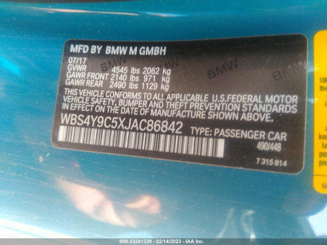 2018 BMW M4, VIN: WBS4Y9C5XJAC86842