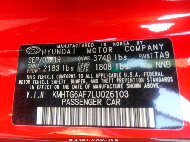 2020 Hyundai Veloster, VIN: KMHTG6AF7LU026103