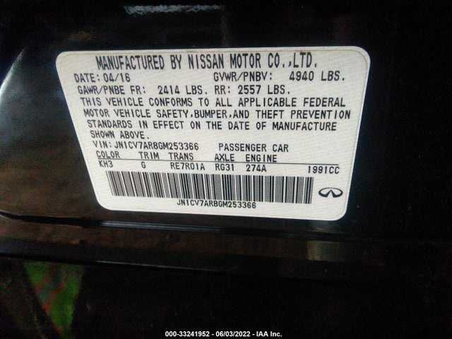 Auction sale of the 2016 Infiniti Q50 2.0t Premium, vin: JN1CV7AR8GM253366, lot number: 33241952
