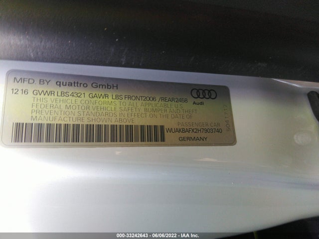 2017 Audi R8, VIN: WUAKBAFX2H7903740