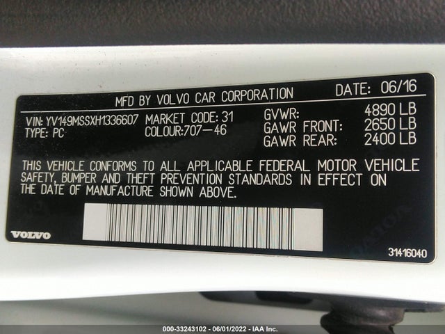 2017 Volvo V60, VIN: YV149MSSXH1336607