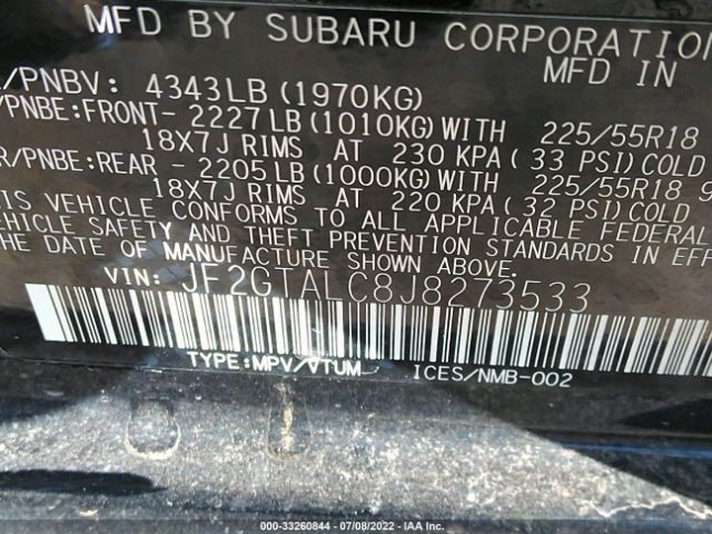 JF2GTALC8J8273533 Subaru Crosstrek Limited