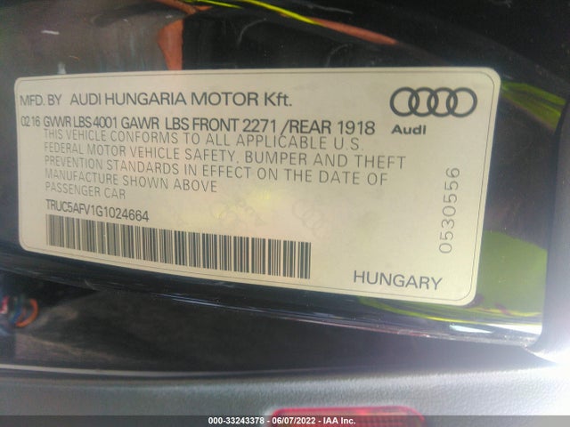 2016 Audi TT, VIN: TRUC5AFV1G1024664