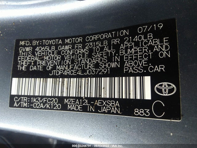 Toyota COROLLA SE 2020 JTDP4RCE4LJ037291 Image 9