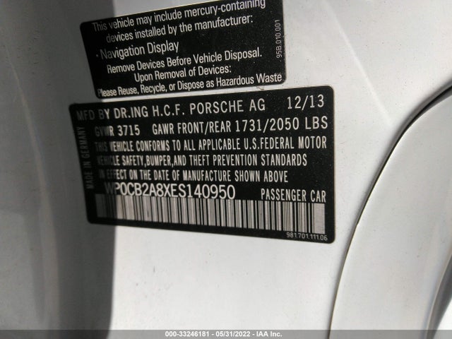 2014 Porsche Boxster, VIN: WP0CB2A8XES140950