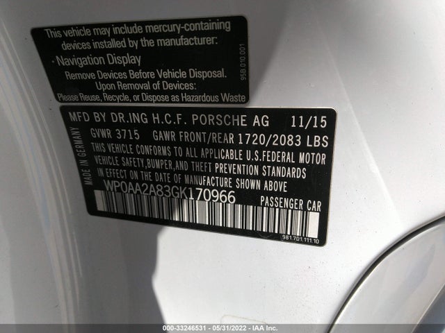 2016 Porsche Cayman, VIN: WP0AA2A83GK170966