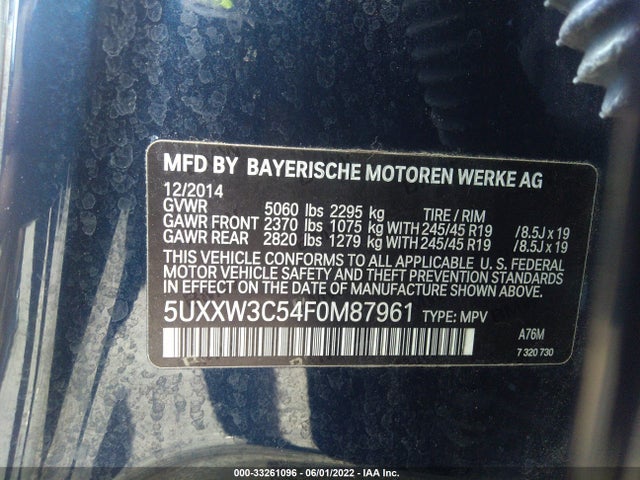 2015 BMW X4, VIN: 5UXXW3C54F0M87961