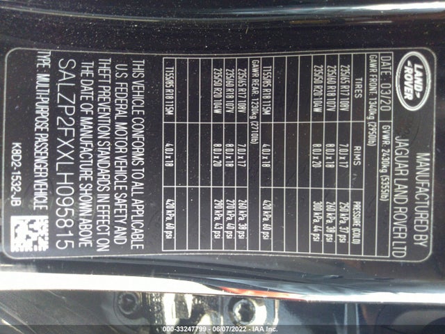2020 Land Rover Range Rover Evoque, VIN: SALZP2FXXLH095815