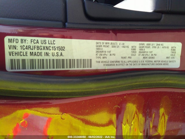 2022 Jeep Grand Cherokee, VIN: 1C4RJFBGXNC151502