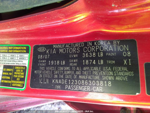 KNADE123086303818 KIA RIO LX