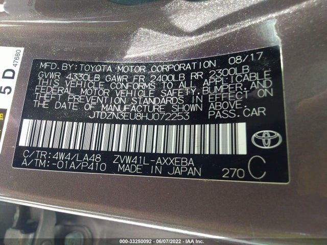 2017 Toyota Prius, VIN: JTDZN3EU8HJ072253