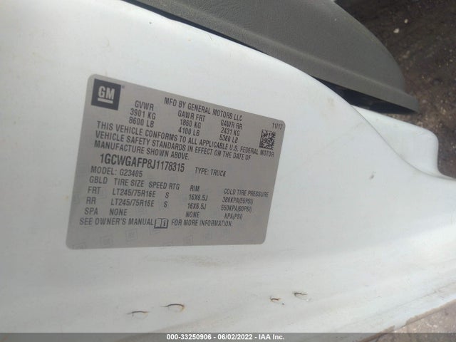 2018 Chevrolet Express, VIN: 1GCWGAFP8J1178315