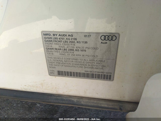 2017 Audi Q3, VIN: WA1BCCFS6HR014870