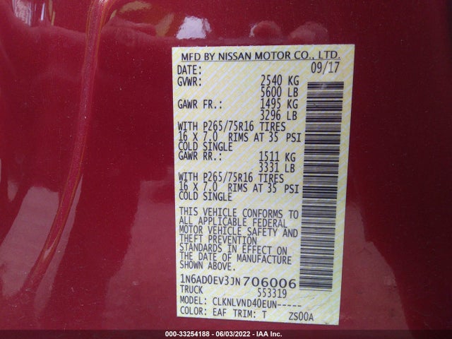 Продаж на аукціоні авто 2018 Nissan Frontier Pro-4x, vin: 1N6AD0EV3JN706006, номер лоту: 33254188