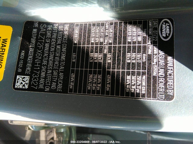 2022 Land Rover Range Rover Evoque, VIN: SALZT2FX6NH173327
