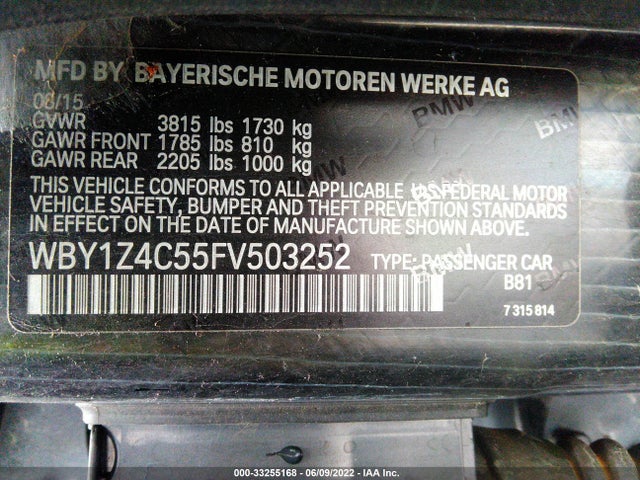 2015 BMW i3, VIN: WBY1Z4C55FV503252
