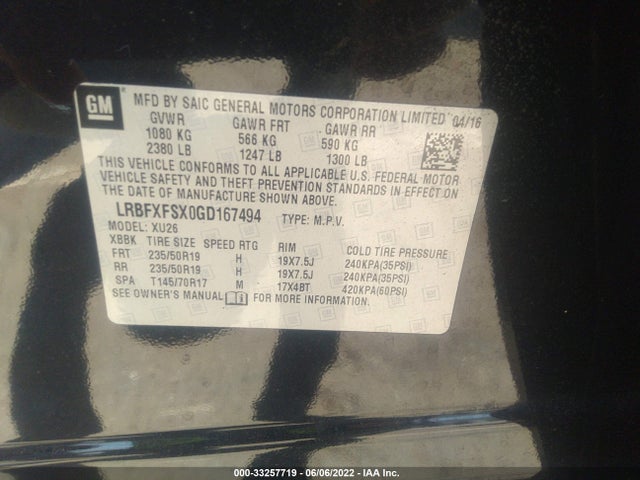 2016 Buick Envision, VIN: LRBFXFSX0GD167494