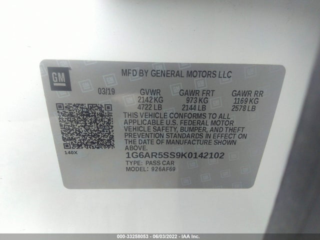 2019 Cadillac CTS, VIN: 1G6AR5SS9K0142102