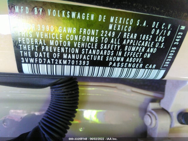 2019 Volkswagen Beetle, VIN: 3VWFD7AT2KM701393