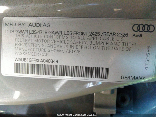 2020 Audi S3, VIN: WAUB1GFFXLA040849