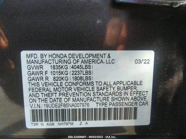 2022 Acura ILX, VIN: 19UDE2F85NA007976