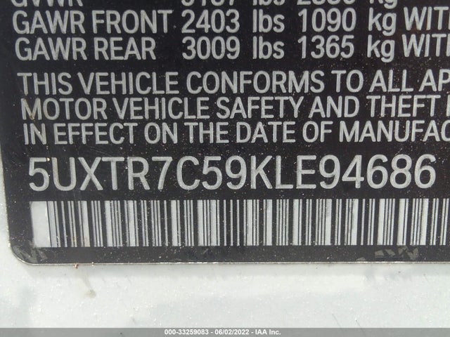 BMW X3 Sdrive30i 2019 5UXTR7C59KLE94686 Image 9