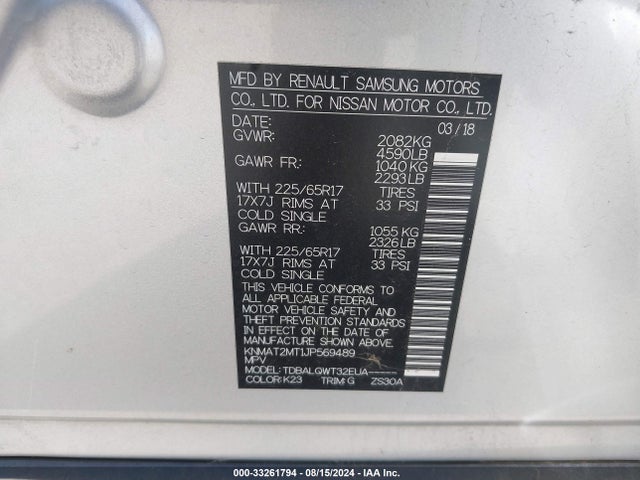 Nissan ROGUE SV 2018 KNMAT2MT1JP569489 Image 9