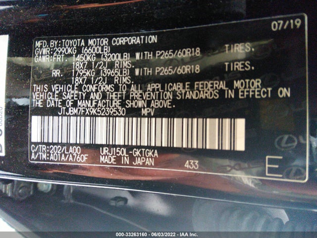 2019 Lexus GX, VIN: JTJBM7FX9K5239530