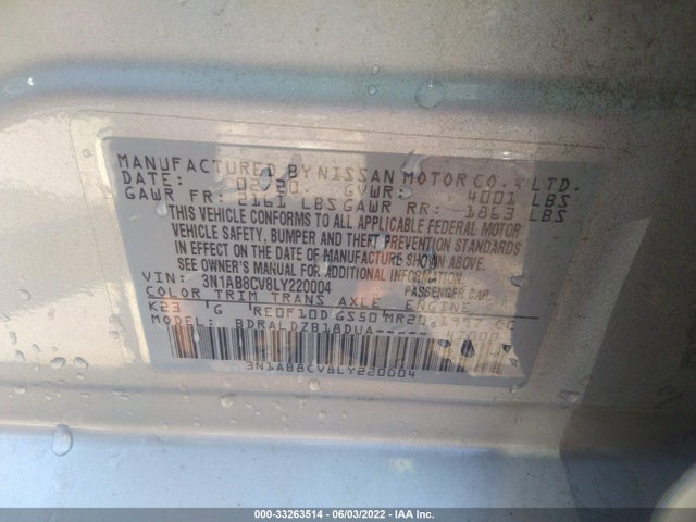 2020 Nissan Sentra, VIN: 3N1AB8CV8LY220004