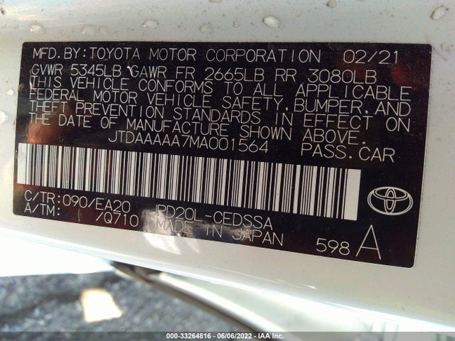 2021 Toyota Mirai, VIN: JTDAAAAA7MA001564