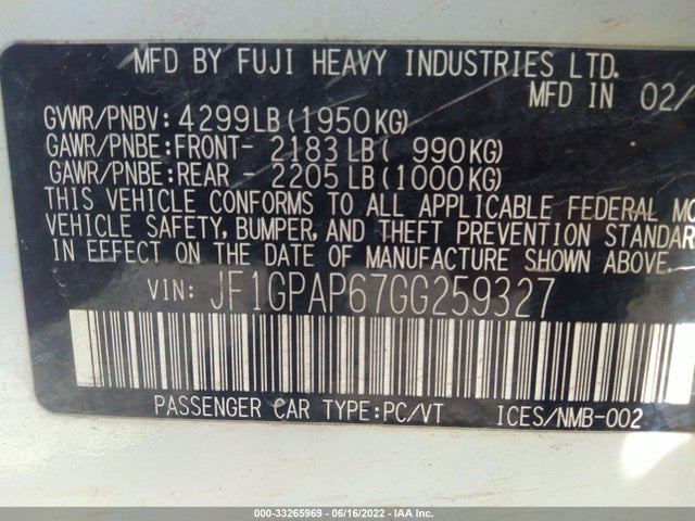2016 Subaru Impreza, VIN: JF1GPAP67GG259327