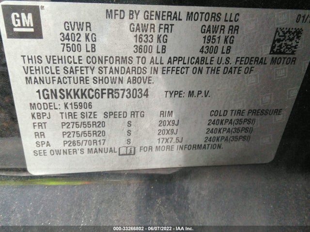 Chevrolet Suburban 2015 1GNSKKKC6FR573034 Image 10