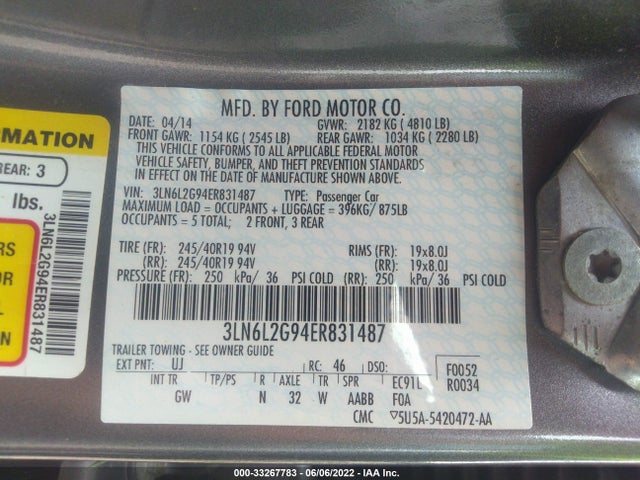 Lincoln MKZ 2014 3LN6L2G94ER831487 Image 10