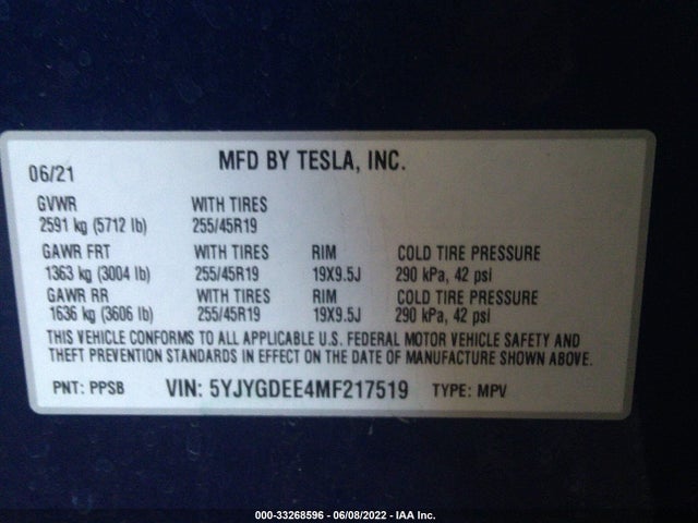 Tesla Model Y Long Range 2021 5YJYGDEE4MF217519 Image 10