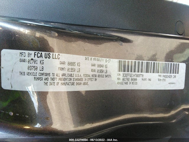 2017 Fiat 500e, VIN: 3C3CFFGE1HT669770