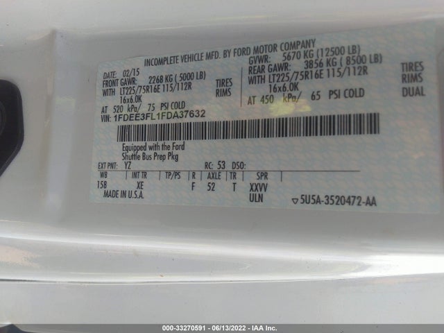 2015 Ford E-Series, VIN: 1FDEE3FL1FDA37632