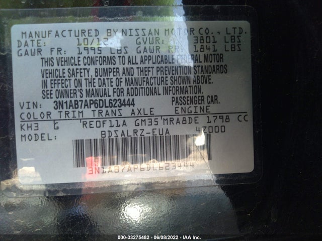 2013 NISSAN SENTRA SR VIN: 3N1AB7AP6DL623444