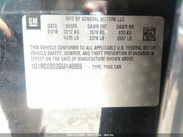 2016 Chevrolet Volt, VIN: 1G1RC6S52GU140959