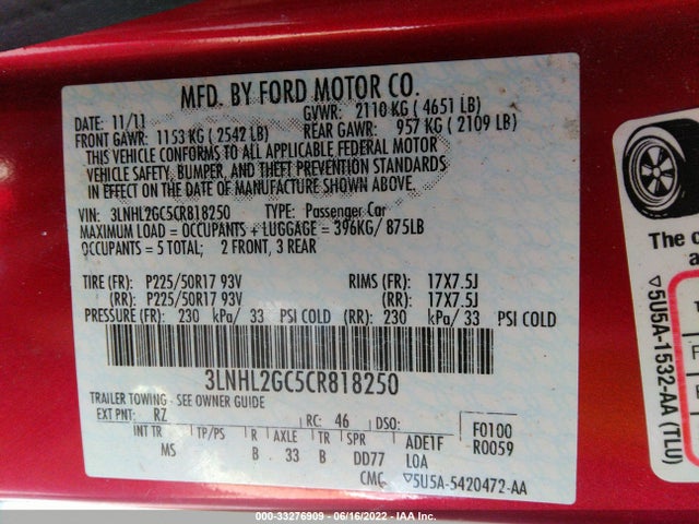 Lincoln MKZ 2012 3LNHL2GC5CR818250 Image 10