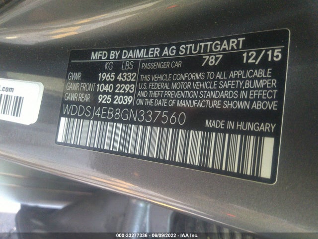 2016 Mercedes-Benz CLA-Class, VIN: WDDSJ4EB8GN337560
