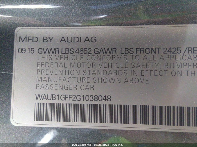 2016 Audi S3, VIN: WAUB1GFF2G1038048