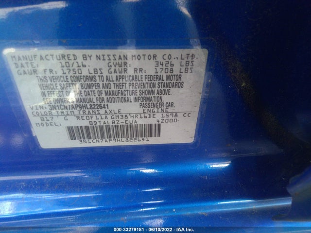 2017 Nissan Versa, VIN: 3N1CN7AP9HL822641