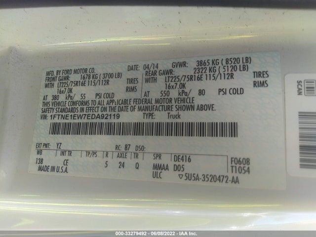 2014 Ford E-Series, VIN: 1FTNE1EW7EDA92119