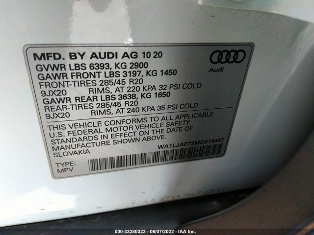 2021 Audi Q7, VIN: WA1LJAF73MD016447