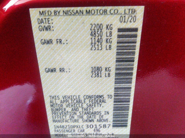 2020 Nissan Leaf, VIN: 1N4BZ1DPXLC301587