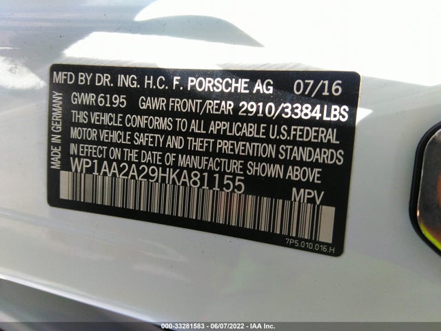 2017 Porsche Cayenne, VIN: WP1AA2A29HKA81155