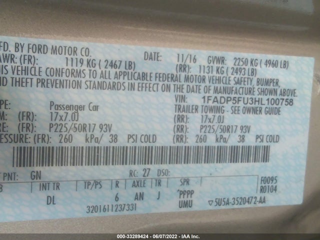 2017 Ford C-Max, VIN: 1FADP5FU3HL100758